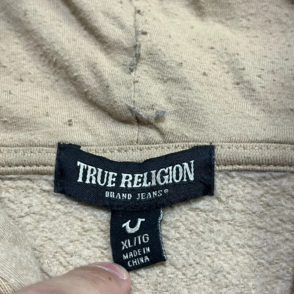 True Religion‎ Zip Up Hoodie Mens XL Beige Logo Graphic Y2K